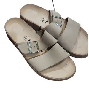 Birkenstock Almina Platform Buckle Nubuck Leather Sandcastle Earthy Boho 41 10
